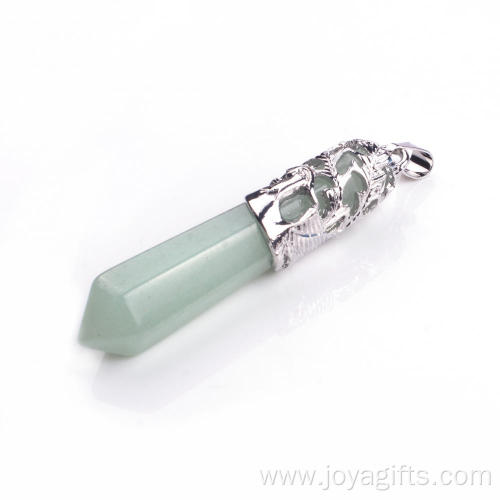 Natural Crystal Green Aventurine Stones Silver Plated Necklaces Pendants with Leather Cord